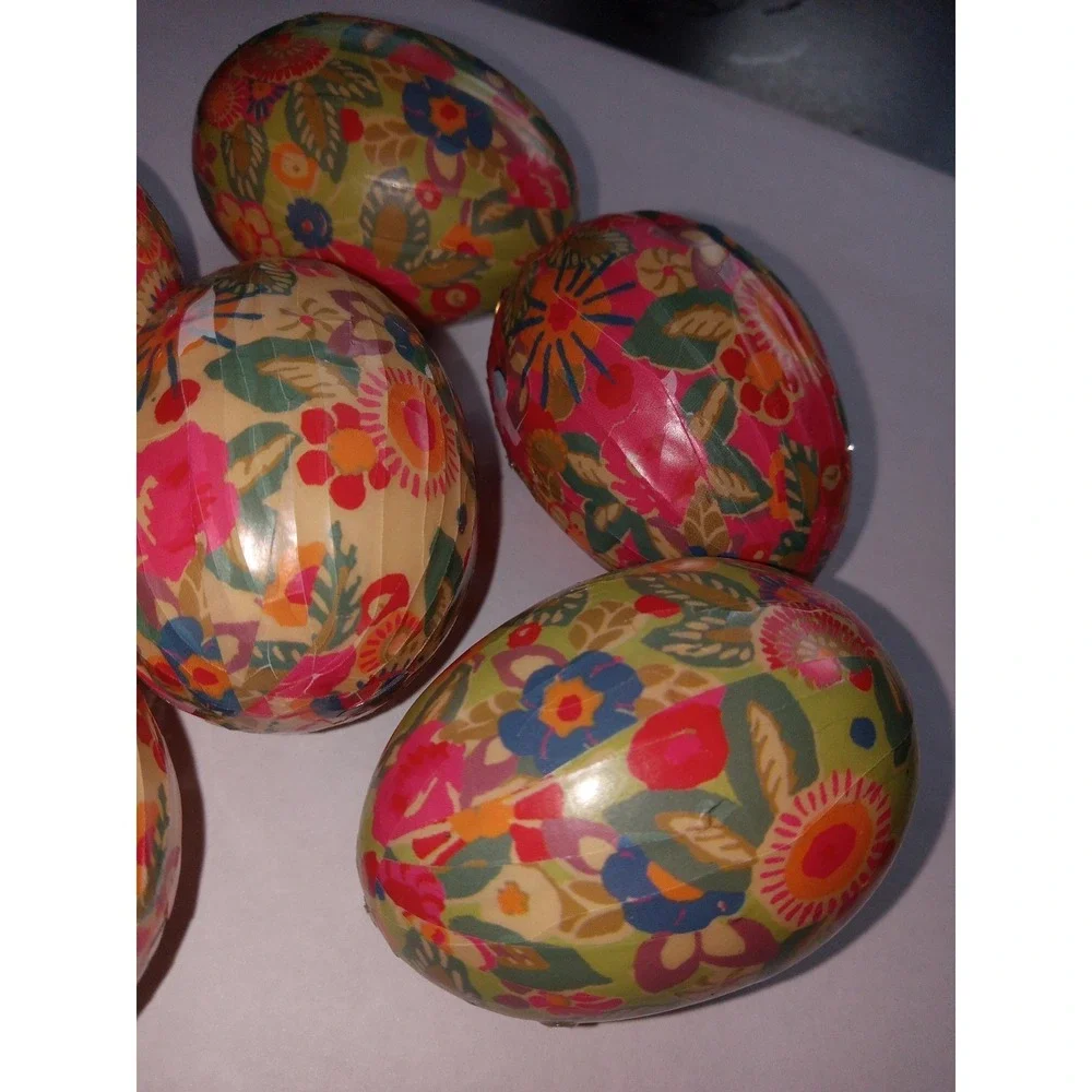 6 Vtg Kashmiri Papier‎ Paper Mache Eggs Hand Painted Floral Easter Decor India